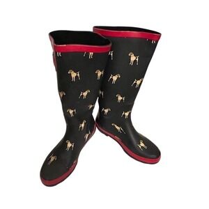 Henry Ferrera Women's navy Dog Print‎ Knee High Rain Boots Size 6 muck preppy